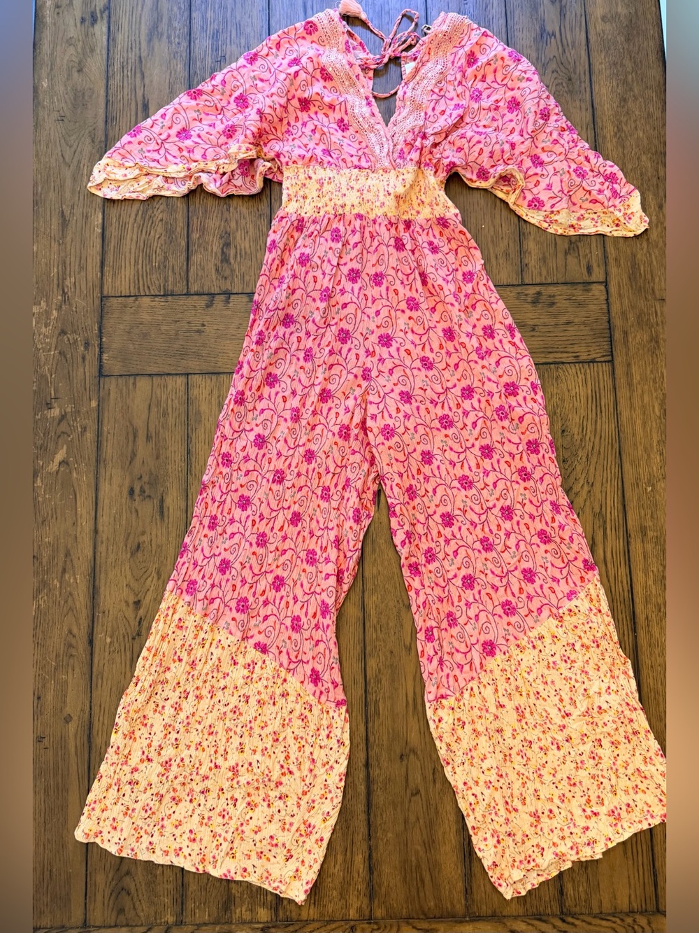 River Island Pink Floral Boho Wide Leg Jumpsuit Medium Festival Romper